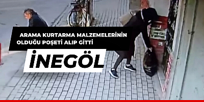 Arama kurtarma malzemelerinin olduğu poşeti alıp gitti