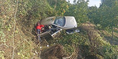Balıkesir'de yoldan çıkarak otluk alana devrilen otomobildeki 2 kişi yaralandı