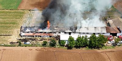 Bursa’da Hayvan çiftliğindeki büyük yangın havadan görüntülendi
