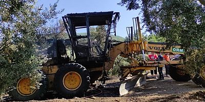 Bursa'da iş makinesinden zeytinliğe sıçrayan yangın söndürüldü