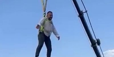 Bursa'da şaşkına çeviren görüntüler kamerada: Damadı vinçte sallandırdılar