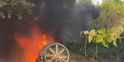 Çiftçinin ilaçlama makinesi alev topuna döndü
