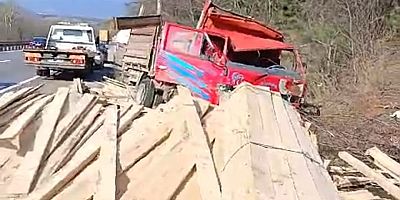 Kamyon sürücüsü araçtan kendini atarak kurtuldu