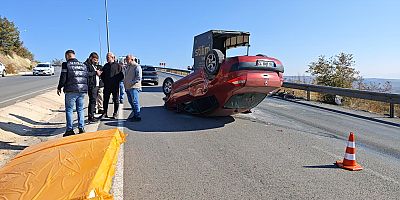 İnegöl’de Kontrolden Çıkan Araç Takla Attı