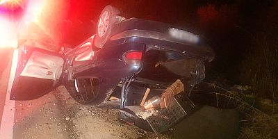 İNEGÖL'DE KONTROLDEN ÇIKAN OTOMOBİl TAKLA ATTI