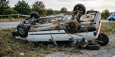 İNEGÖL’DE OTOMOBİL ŞARAMPOLE YUVARLANDI: 8 YARALI