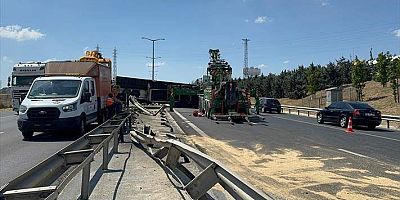 İstanbul'da TEM Otoyolu'nda tır devrildi