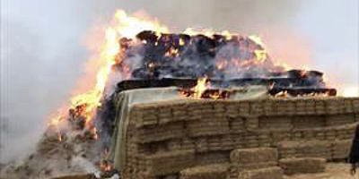 Kırklareli'nde yıldırım isabet eden 500 saman balyası yandı