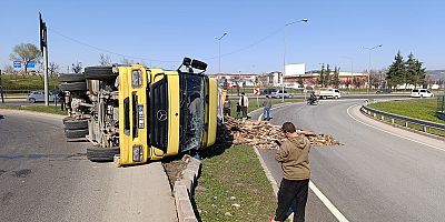 Kontrolden çıkan kamyon devrildi, sürücüsü yaralandı