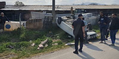 Kontrolden çıkan otomobil takla atıp ters durdu 