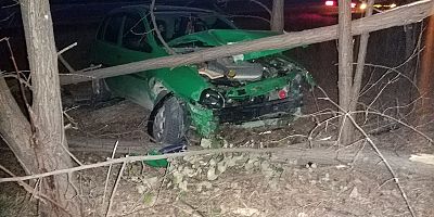 KONTROLÜNÜ KAYBEDEN ARAÇ AĞACA ÇARPTI