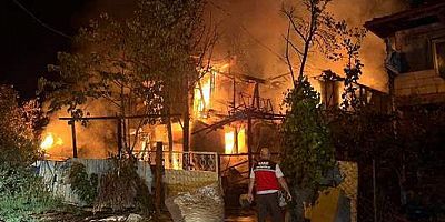 Sakarya'da iki katlı ahşap ev, depo ve ahır yandı