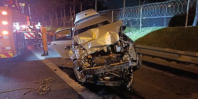 TEM Otoyolu'nda kamyonete çarpan otomobil bariyerlere çıktı: 2 yaralı