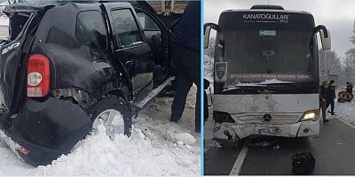 Yoğun kar yağışı kazaya neden oldu; 3 yaralı